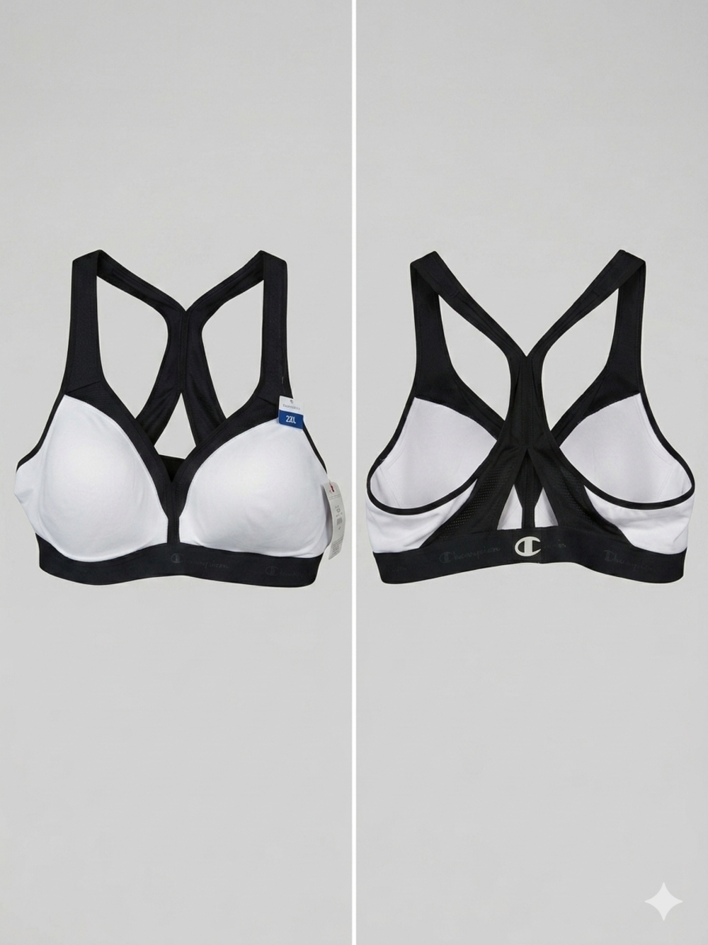 NWT Champion The Curvy Sports Bra - Size 2XL - Moderate Support - White/Black

​